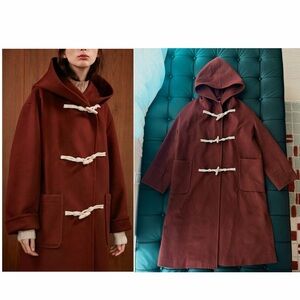 Cashmere Wool Blend Made in Korea Duffle Hooded Long Coat - Burgundy